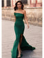 Green Mermaid One Shoulder Side Slit Cheap Long Prom Dresses,12626