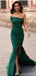 Green Mermaid One Shoulder Side Slit Cheap Long Prom Dresses,12626