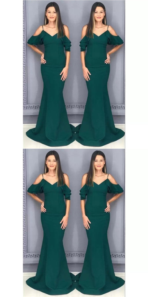 Green Mermaid Spaghetti Straps Cold Shoulder Cheap Long Bridesmaid Dresses,WG1118
