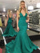 Green Mermaid Spaghetti Straps V-neck Backless Long Prom Dresses Online,12505