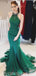 Halter Beaded Emerald Green Mermaid Long Evening Prom Dresses, Cheap Sweet 16 Dresses, 18425