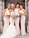 Halter Blush Pink Mermaid Cheap Long Bridesmaid Dresses Online, WG347