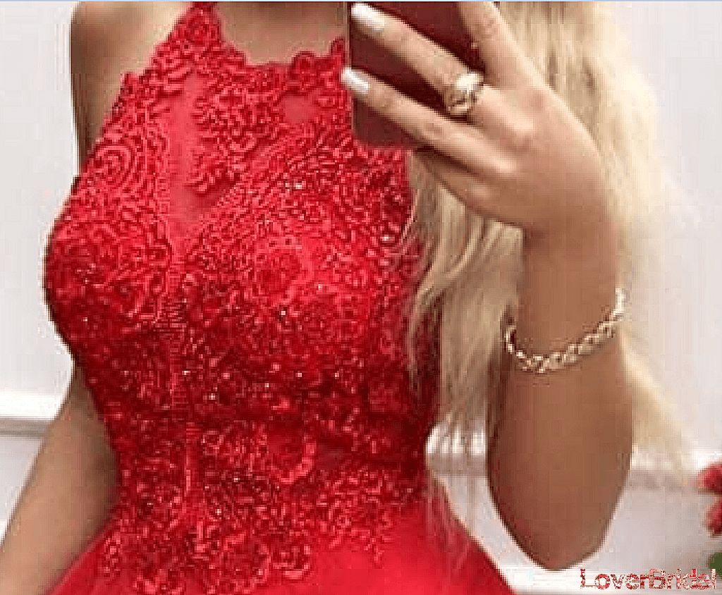 Halter Dark Red Applique Chiffon Short Cheap Homecoming Dresses Online, CM816