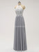 Halter Lace Long Chiffon Grey Cheap Bridesmaid Dresses Online, WG583