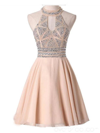 Halter Sexy Open Back Chiffon Cheap Homecoming Dresses Online, Cheap Short Prom Dresses, CM778