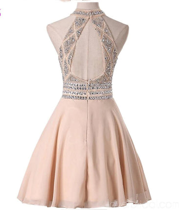 Halter Sexy Open Back Chiffon Cheap Homecoming Dresses Online, Cheap Short Prom Dresses, CM778