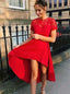 High Neck Red Short Sleeves High Low Cheap Short Homecoming Dresses Online, CM618
