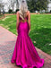 Hot Pink Mermaid Halter Side Slit Cheap Long Prom Dresses Online,12392