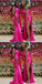 Hot Pink Mermaid Spaghetti Straps Side Slit Cheap Long Bridesmaid Dresses,WG1374