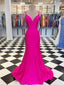 Hot Pink Mermaid Spaghetti Straps V-neck Backless Long Prom Dresses Online,12440