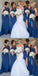 Illusion Blue Mermaid Jewel Side Slit Cheap Long Bridesmaid Dresses,WG1402