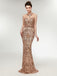 Illusion Gold Sequin Sparkly Mermaid Long Evening Prom Dresses, Evening Party Prom Dresses, 12012