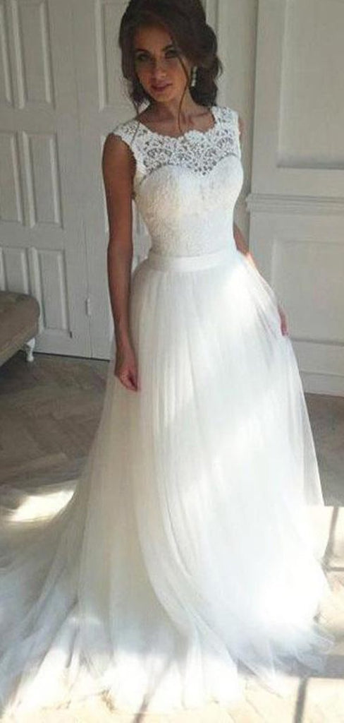 Illusion Lace A-line Cheap Wedding Dresses Online, Cheap Lace Bridal Dresses, WD440