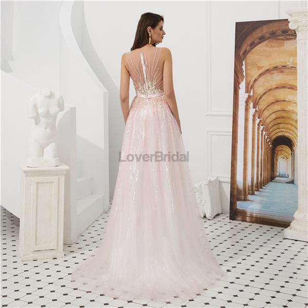 Jewel See Through Beaded Sexy Evening Prom Dresses, Evening Party Prom Dresses, 12083