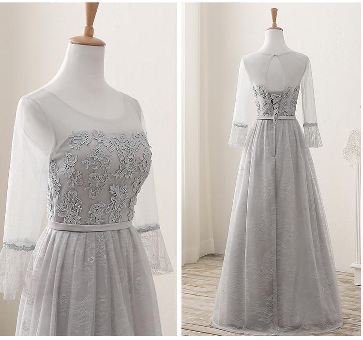 Lace Grey Mismatched Styles Chiffon Floor-Length Formal Long Bridesmaid Dresses, Affordable Custom Long Bridesmaid Dresses BD18001