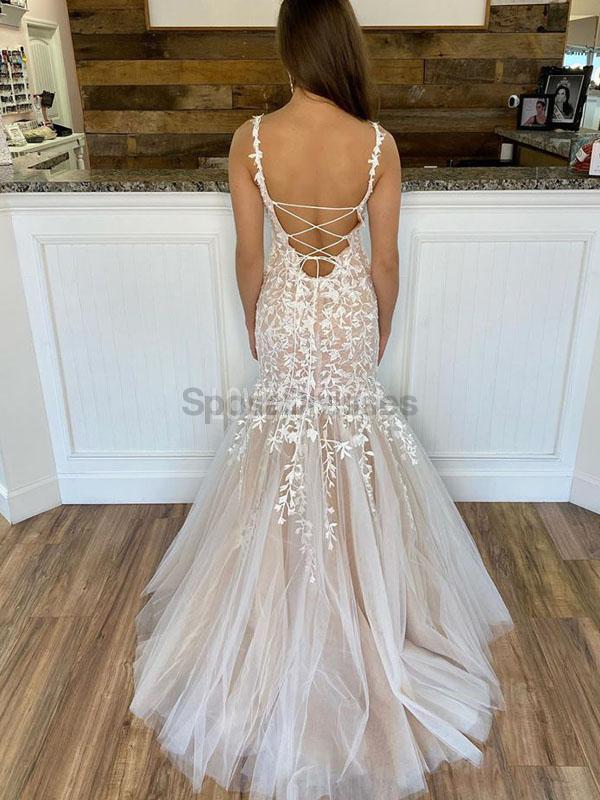 Lace Mermaid Straps Sexy Long Evening Prom Dresses, Evening Party Prom Dresses, 12247