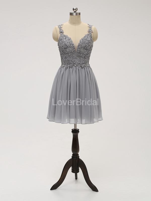 Lace Straps Grey Chiffon Short Cheap Homecoming Dresses Online, CM814