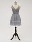 Lace Straps Grey Chiffon Short Cheap Homecoming Dresses Online, CM814