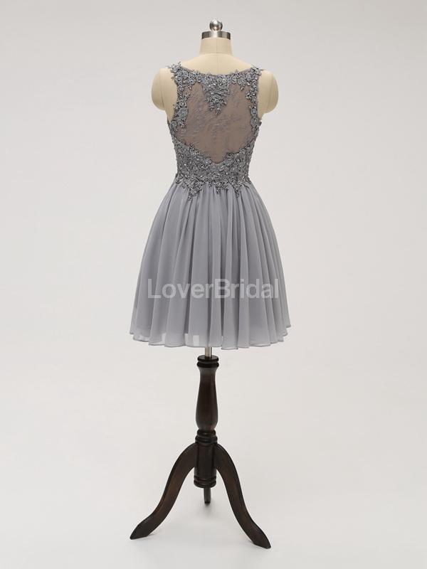 Lace Straps Grey Chiffon Short Cheap Homecoming Dresses Online, CM814