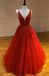 Lace Tulle A line Evening Prom Dresses, Sexy Deep V Neckline Party Prom Dress, Custom Long Prom Dresses, Cheap Formal Prom Dresses, 17053