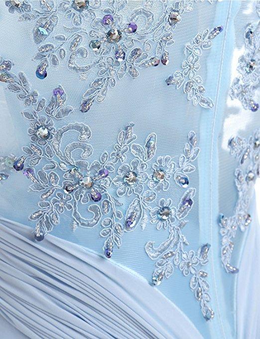 Light Blue Lace See Through Chiffon Long Evening Prom Dresses, 17529