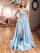 Light Blue Unique Cheap Long Evening Prom Dresses, Evening Party Prom Dresses, 12340