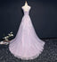 Lilac Cap Sleeve Straight Neckline Lace Long Evening Prom Dresses, Popular Party Prom Dresses, Custom Long Prom Dresses, Cheap Formal Prom Dresses, 17214