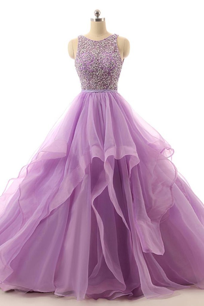 Lilac Organza Illusion A-line Cheap Evening Prom Dresses, Sweet 16 Dresses, 17492
