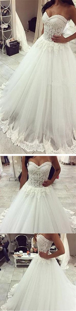 Long A-line Sweetheart Lace Top Tulle Bridal Gown, Wedding Party Dresses, WD0021