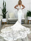 Long Mermaid Halter Sleeveless V-neck Lace Wedding Dresses,WD755