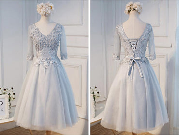 Long Sleeve Gary Lace See Through Homecoming Prom Dresses, Affordable Short Party Prom Dresses, Perfect Homecoming Dresses, CM271