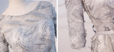 Long Sleeve Gray Lace Scoop Neckline Homecoming Prom Dresses, Affordable Short Party Prom Dresses, Perfect Homecoming Dresses, CM273