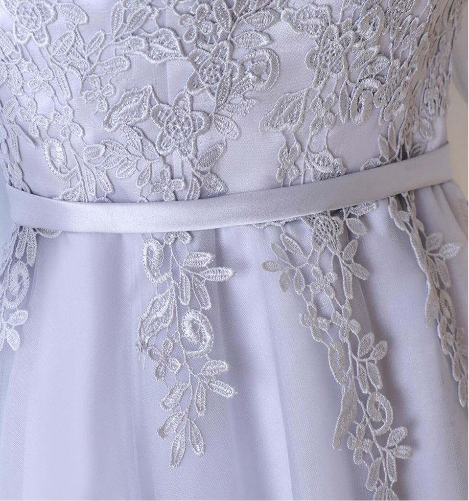 Long Sleeve Lace Gray Homecoming Prom Dresses, Affordable Corset Back Short Party Prom Dresses, Perfect Homecoming Dresses, CM255