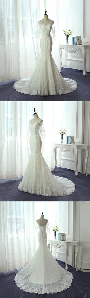 Long Sleeve Lace Mermaid Sweet Heart Wedding Bridal Dresses, Custom Made Wedding Dresses, Affordable Wedding Bridal Gowns, WD237