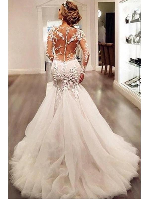 Long Sleeve Lace Mermaid Wedding Dresses, Sexy See Through Long Custom LoverBridal Long Sleeve Lace Mermaid Wedding Dresses, Sexy See Through Long Custom LoverBridal