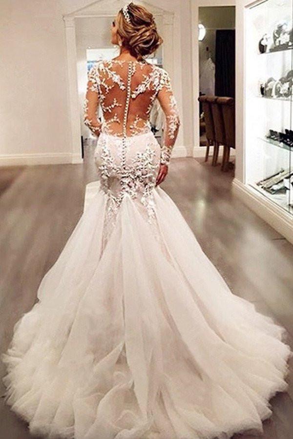Long Sleeve Lace Mermaid Wedding Dresses, Sexy See Through Long Custom LoverBridal Long Sleeve Lace Mermaid Wedding Dresses, Sexy See Through Long Custom LoverBridal