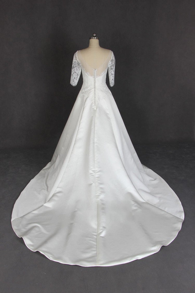 Long Sleeve Lace Tulle Wedding Dresses, Custom Made Long Wedding Gown, Cheap Wedding Gowns, WD202