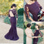 Long Sleeve Open Back Sexy Mermaid Purple Cheap Prom Dress, Pretty Charming Long Bridesmaid Dress, WG190