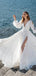 Long Sleeves A-line High Slit V-neck Chiffon Wedding Dresses,WD754