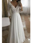 Long Sleeves A-line V-neck Handmade Lace Wedding Dresses,WD774