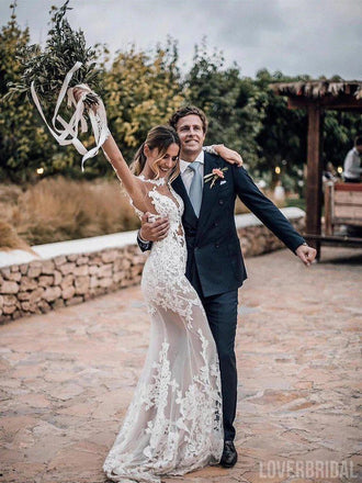 Long Sleeves Backless Lace Mermaid Wedding Dresses Online, Cheap Bridal Dresses, WD627