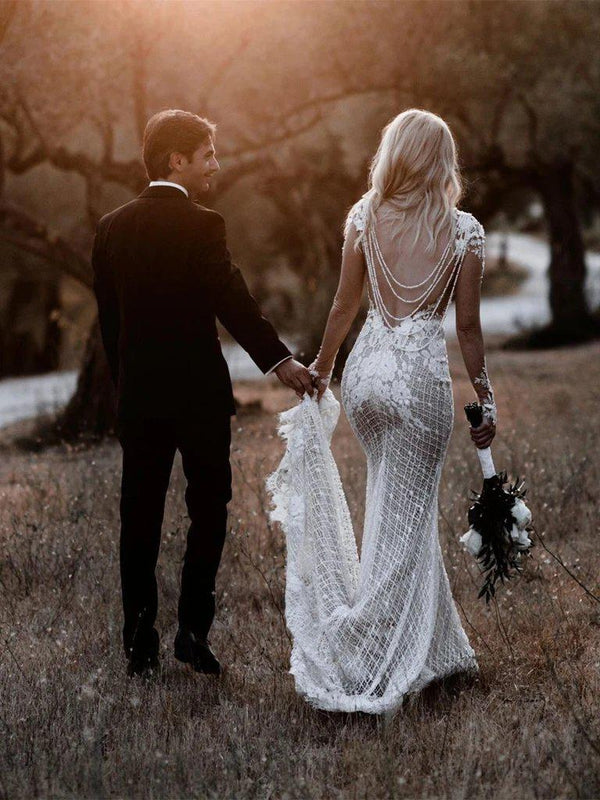 Long Sleeves Boho Lace Mermaid Wedding Dresses, Sexy Wedding Gown, WD6 ...