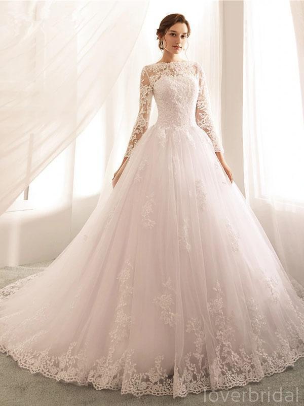 Long Sleeves Lace Beaded Cheap Wedding Dresses Online, Cheap Bridal Dr