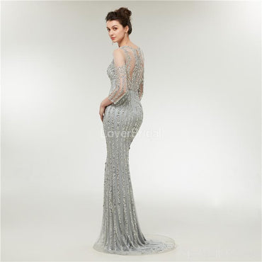Long Sleeves Lace Beaded Mermaid Long Evening Prom Dresses, Evening Party Prom Dresses, 12003
