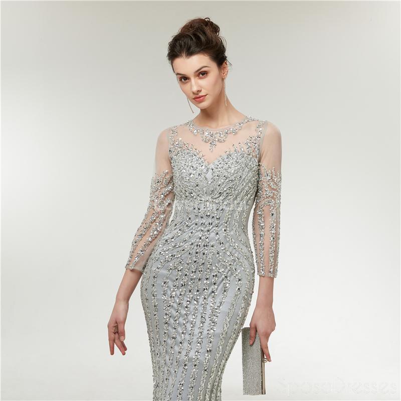 Long Sleeves Lace Beaded Mermaid Long Evening Prom Dresses, Evening Party Prom Dresses, 12003