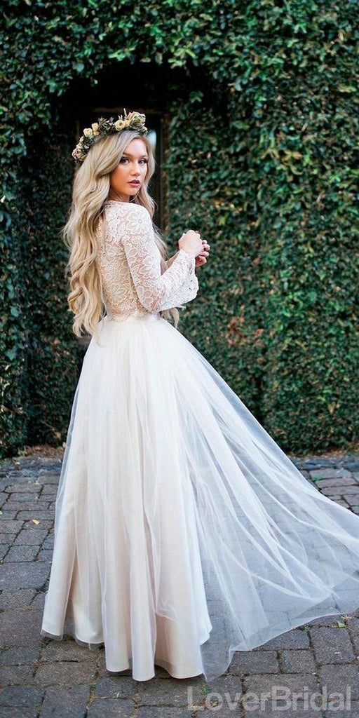 Long Sleeves Lace Jewel Neck Modest Cheap Wedding Dresses Online, Cheap Unique Bridal Dresses, WD598