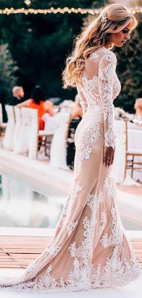 Long Sleeves Lace Mermaid Wedding Dresses Online, Cheap Beach Bridal Dresses, WD475