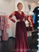 Long Sleeves Maroon Lace Beaded Long Evening Prom Dresses, Cheap Sweet 16 Dresses, 18427