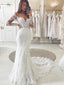 Long Sleeves Off Shoulder V-neck Long Mermaid Lace Wedding Dresses,WD762