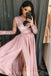 Long Sleeves Side Slit Pink Long Evening Prom Dresses, Cheap Custom Sweet 16 Dresses, 18465